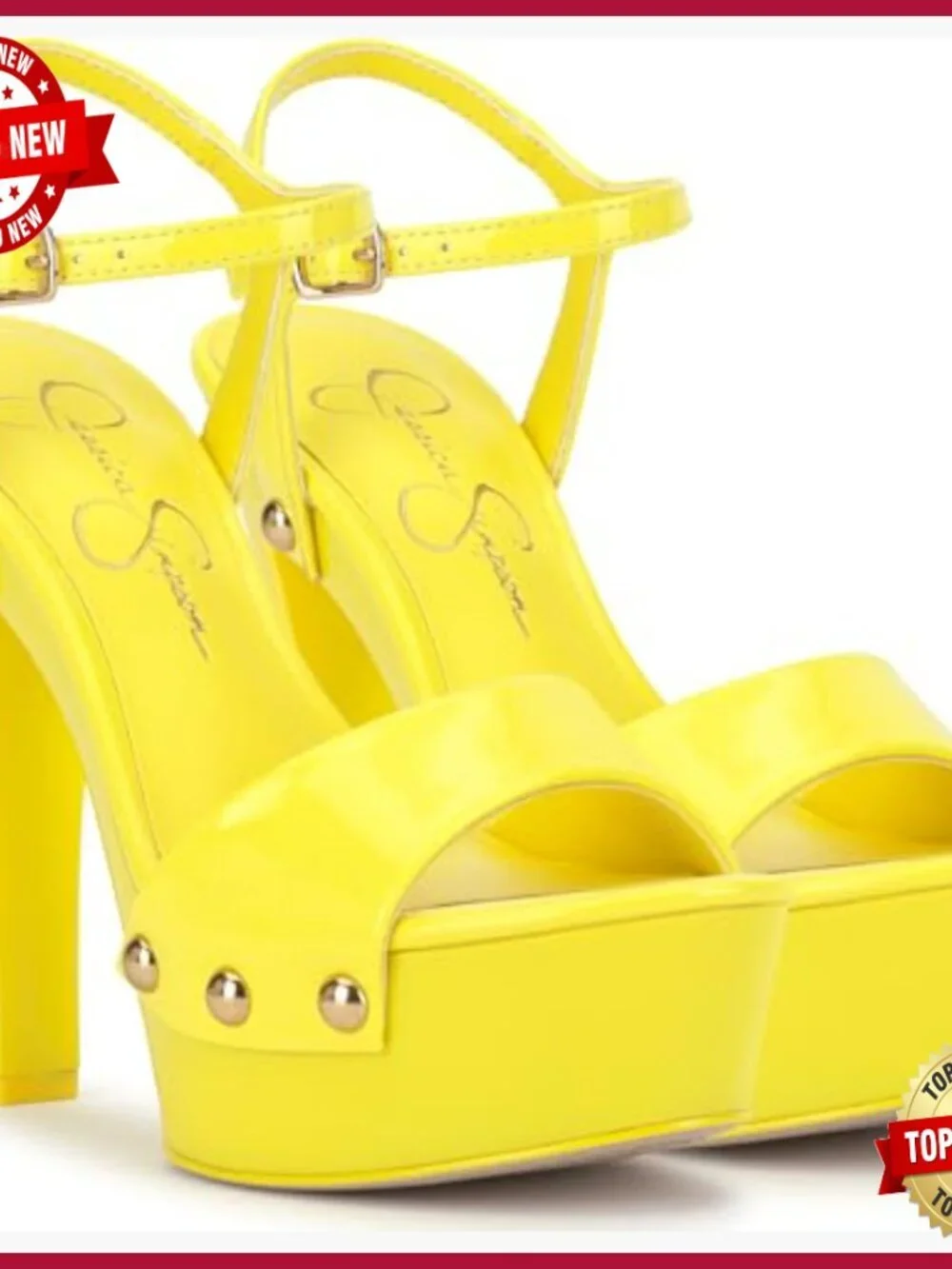 Platform Sandals with Stud Detailing, Adjustable Ankle Strap, 5.1-Inch Heel